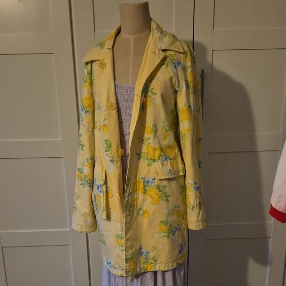 Andrea Viccaro Womens Sz Medium Floral Reversable Yellow Jacket - Picture 2 of 8
